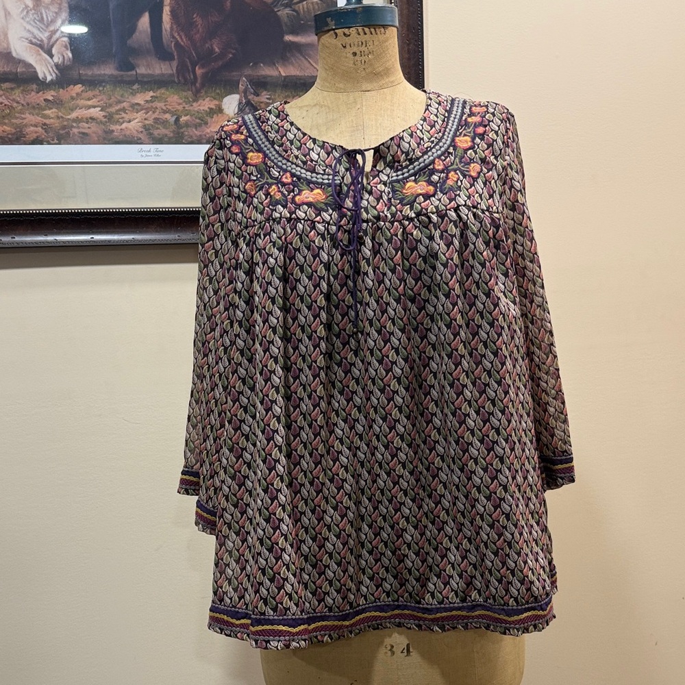 Life Style Long Sleeve Flowy Floral Blouse